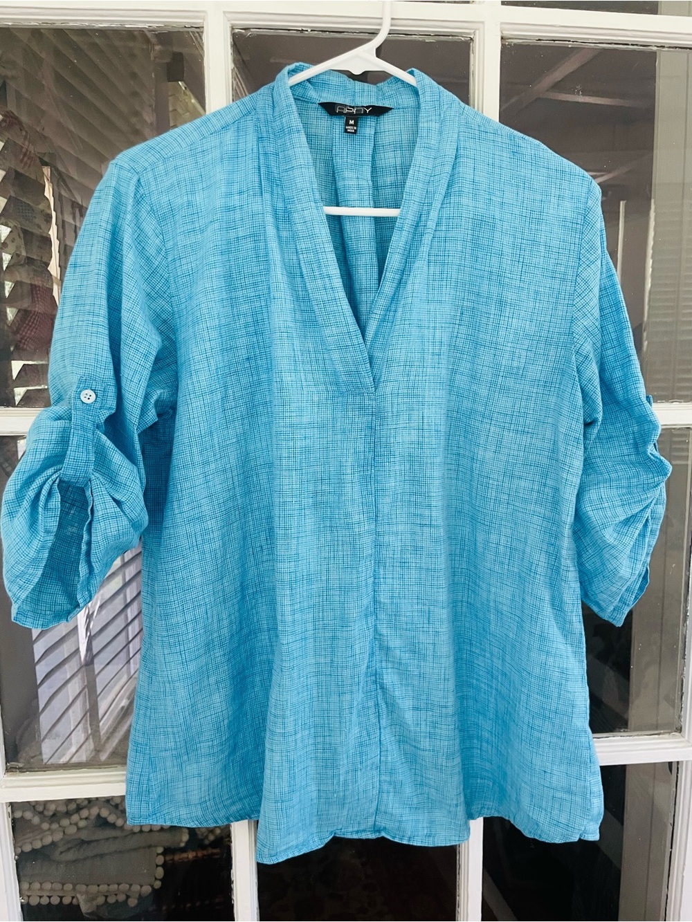 APNY 100% Linen Top Shirt Blouse Women’s Medium Blue